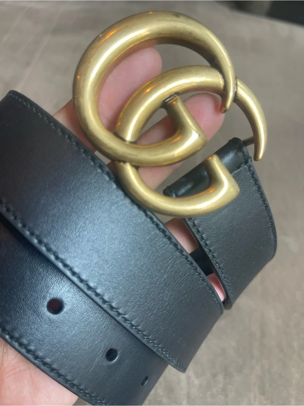 Gucci Black Leather Belt with Gold Interlocking G Buckle